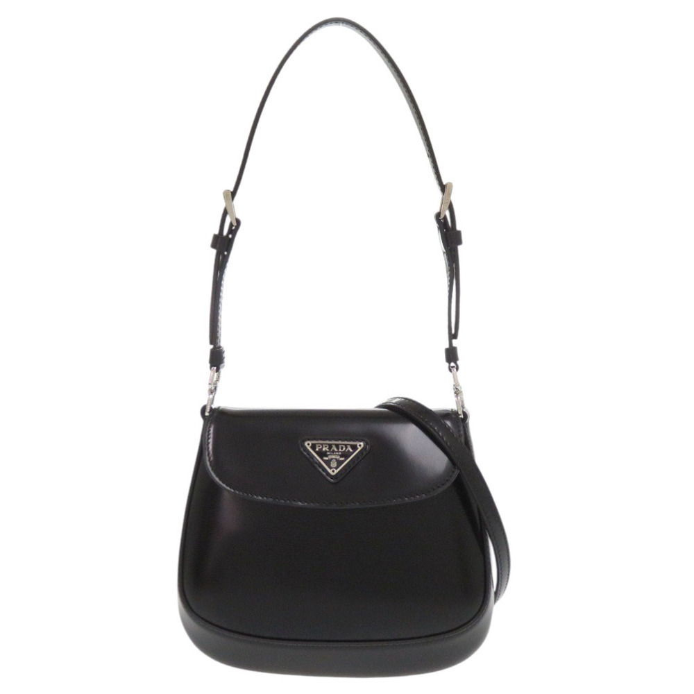 Prada SPAZZOLATO Triangle Leather Black Shoulder Bag